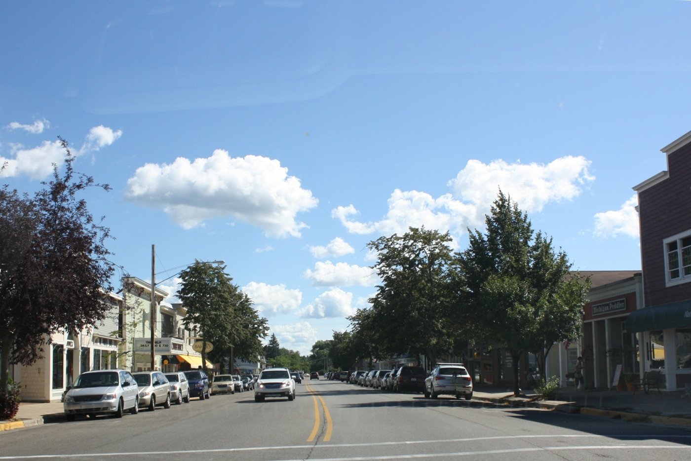 Downtown Suttons Bay, Michigan, looking south along M-22